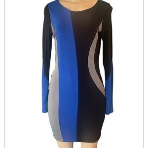 Arden B Blue and Black Long Sleeve Dress